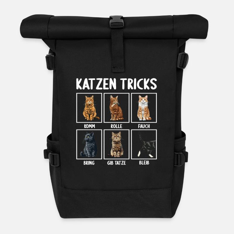 Cat Cats Tricks Funny Cats - Roll Top Backpack - black