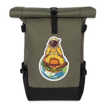 Astronaut hovering over the earth with a burger - Roll Top Backpack - olive/black - Front