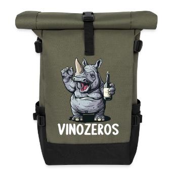 Vinozeros Weinkenner Weintrinker Weinliebhaber - Rolltop Rucksack - Olive/Schwarz - Vorne