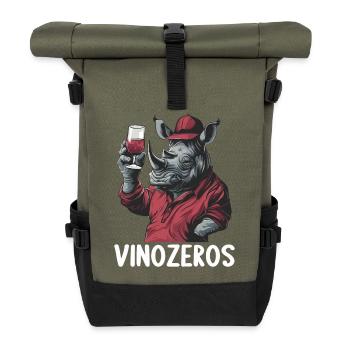 Vinozeros Weinkenner Weintrinker Weinliebhaber - Rolltop Rucksack - Olive/Schwarz - Vorne