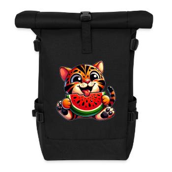 Bengal Cat Tiger with Watermelon Fruity - Roll Top Backpack - black - Front