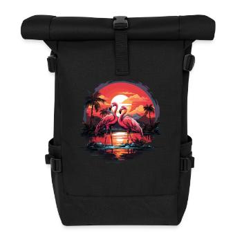 Flamingos Sunset Beach Ocean Flamingo - Roll Top Backpack - black - Front