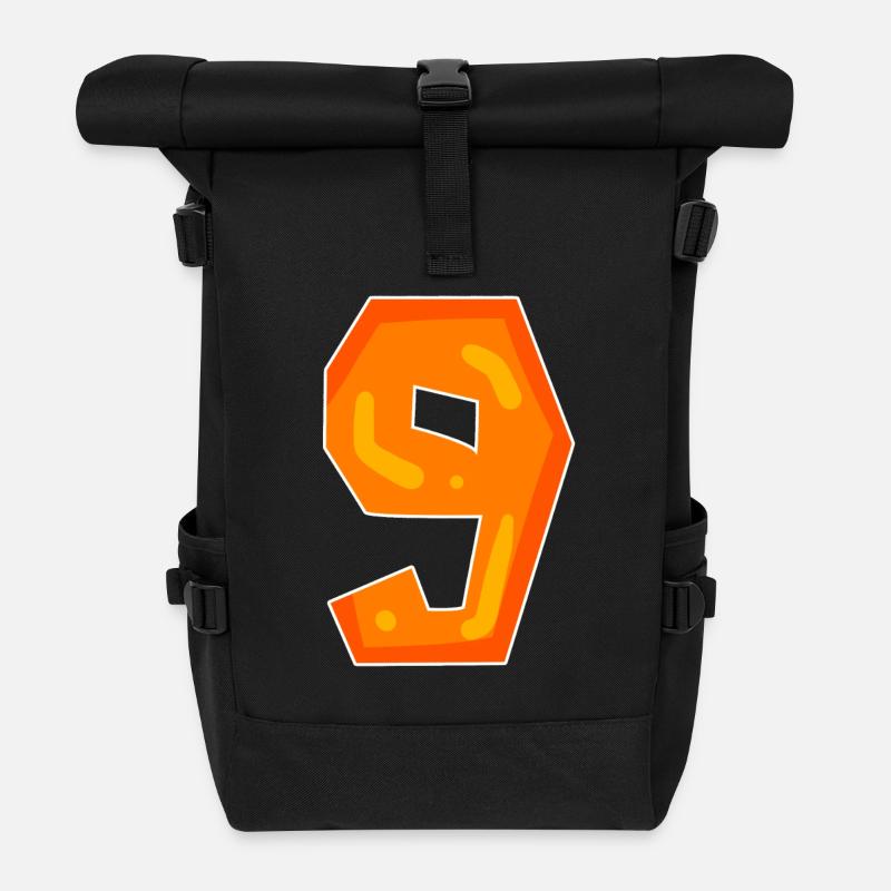 Zahl 9 - Neun - 9 Motiv Orange - Rolltop Rucksack - Schwarz