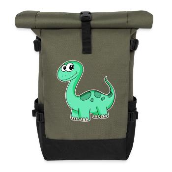 Dino Motif Dinosaur Green - Roll Top Backpack - olive/black - Front