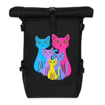 Chat Chats Chaton Famille Enfants Bébé Années 80 - Sac à dos roll top - noir - Devant