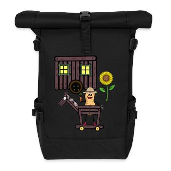 Erdnuss Pferd Pferde Reiter Reiterin Gaul Kind - Rolltop Rucksack - Schwarz - Vorne