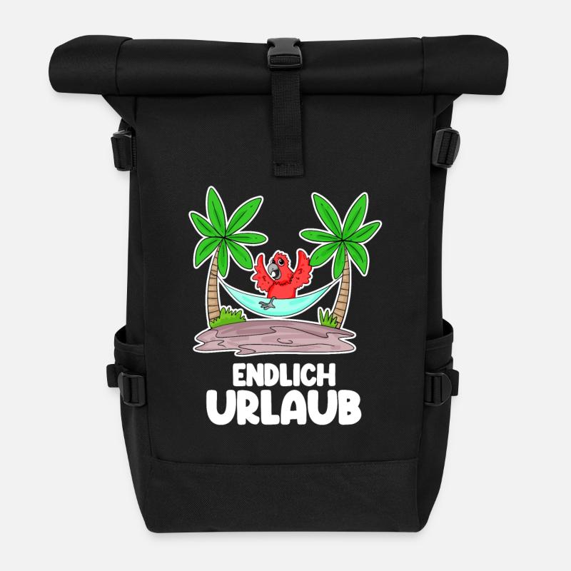 Urlaub Ferien Frei - Rolltop Rucksack - Schwarz