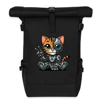 Cute Cat Robot Cyborg Mech Futuristic - Roll Top Backpack - black - Front