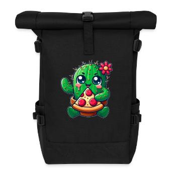Funny Cactus Loves Pizza Cute Comic - Roll Top Backpack - black - Front