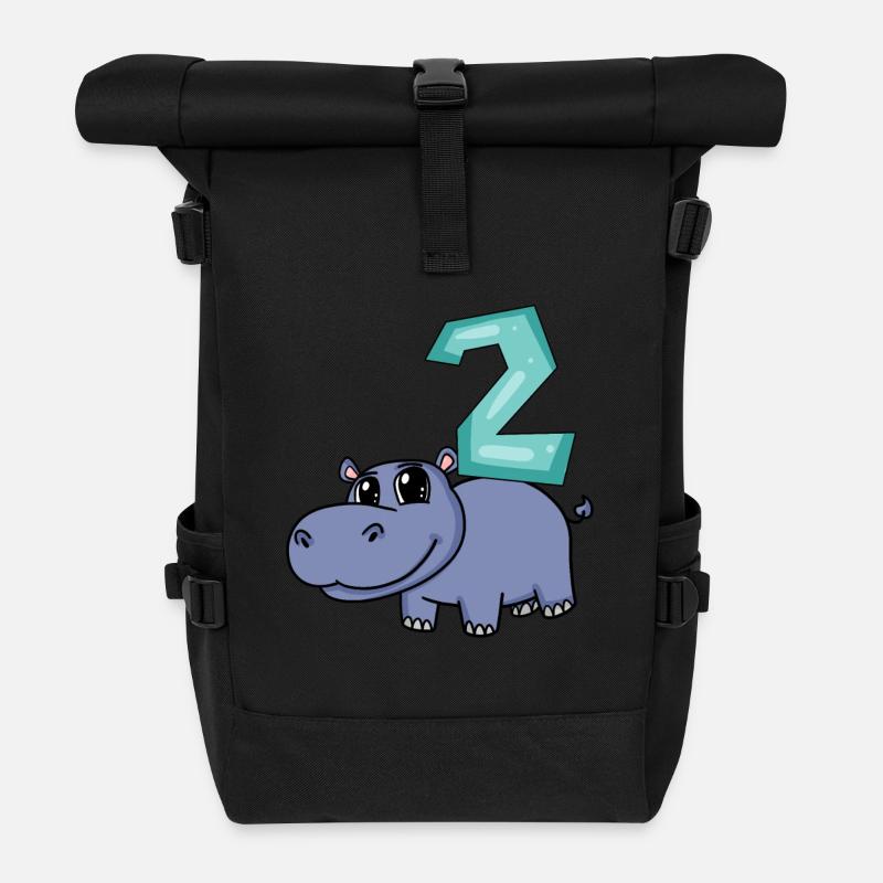 2. Geburtstag Motiv Nilpferd - zwei Jahre alt - Rolltop Rucksack - Schwarz