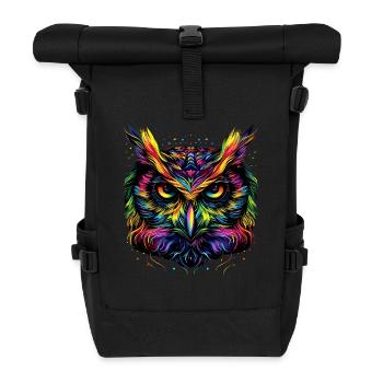Owl Colorful Rainbow Colors Pop Art Owl Eagle Owl Owls - Roll Top Backpack - black - Front