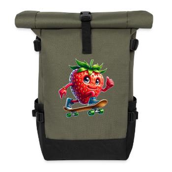 Fraise Skater Skateboard Skateboarder Fruité - Sac à dos roll top - olive/noir - Devant