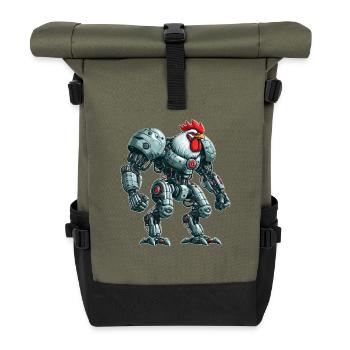 Huhn Hahn Henne Cyborg Roboter Mech - Rolltop Rucksack - Olive/Schwarz - Vorne
