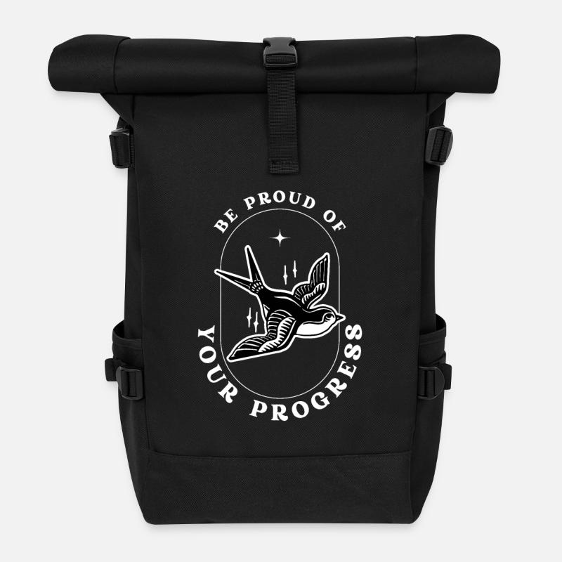 Motivational Quote Be Proud of Your Progress - Roll Top Backpack - black