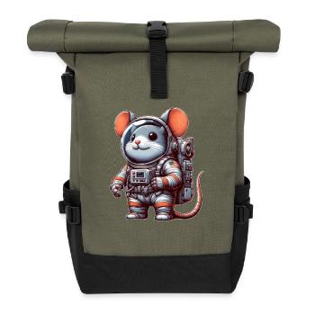 Maus Astronaut Weltraum Universum Sci-Fi - Rolltop Rucksack - Olive/Schwarz - Vorne