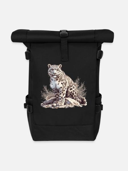 Snow Leopard Schneeleoparden Schneeleopard - Rolltop Rucksack - Schwarz