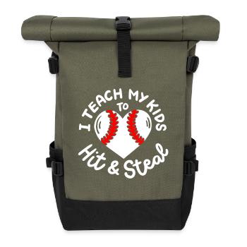 Baseball Baseballspieler - Rolltop Rucksack - Olive/Schwarz - Vorne