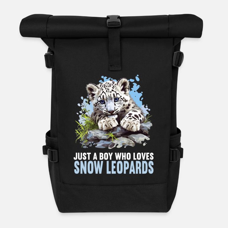 Snow Leopard Schneeleoparden Schneeleopard - Rolltop Rucksack - Schwarz