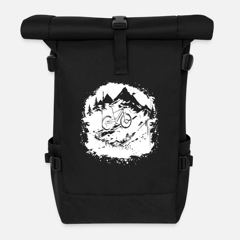 Mountainbike Grafik - Rolltop Rucksack - Schwarz