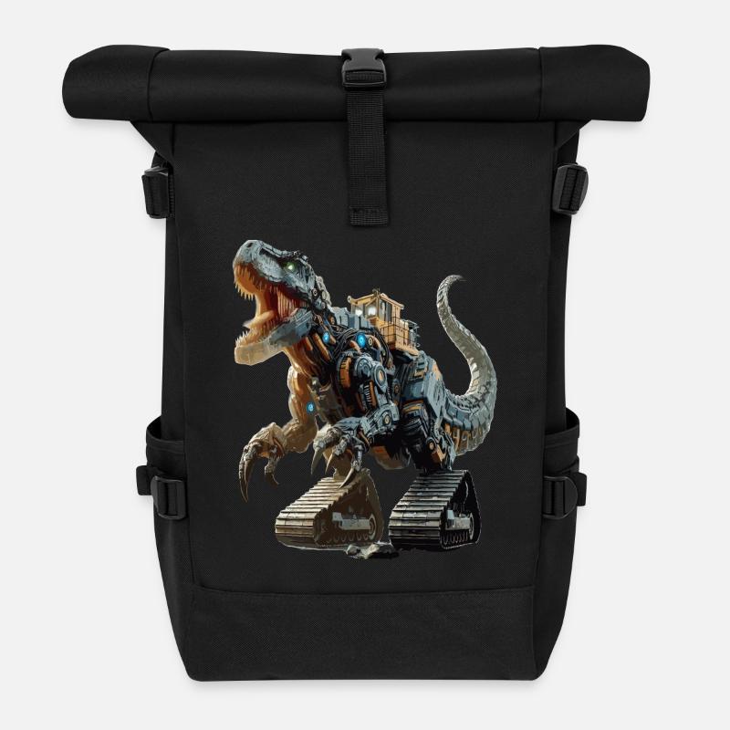 Bagger T-Rex Dinosaurier - Rolltop Rucksack - Schwarz
