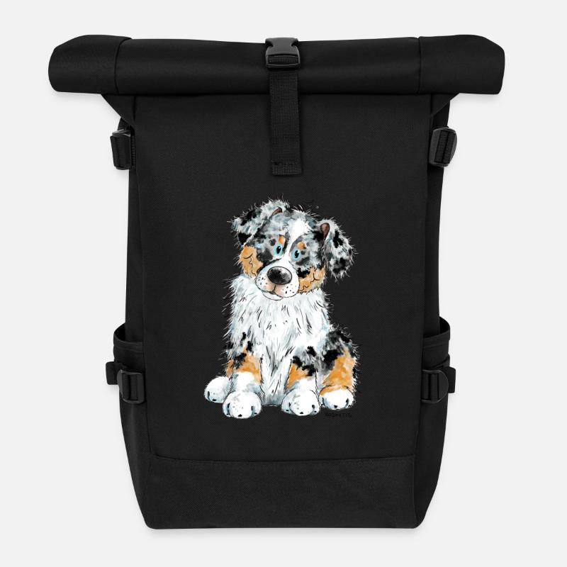 Australian Shepherd Hund Aussie - Rolltop Rucksack - Schwarz