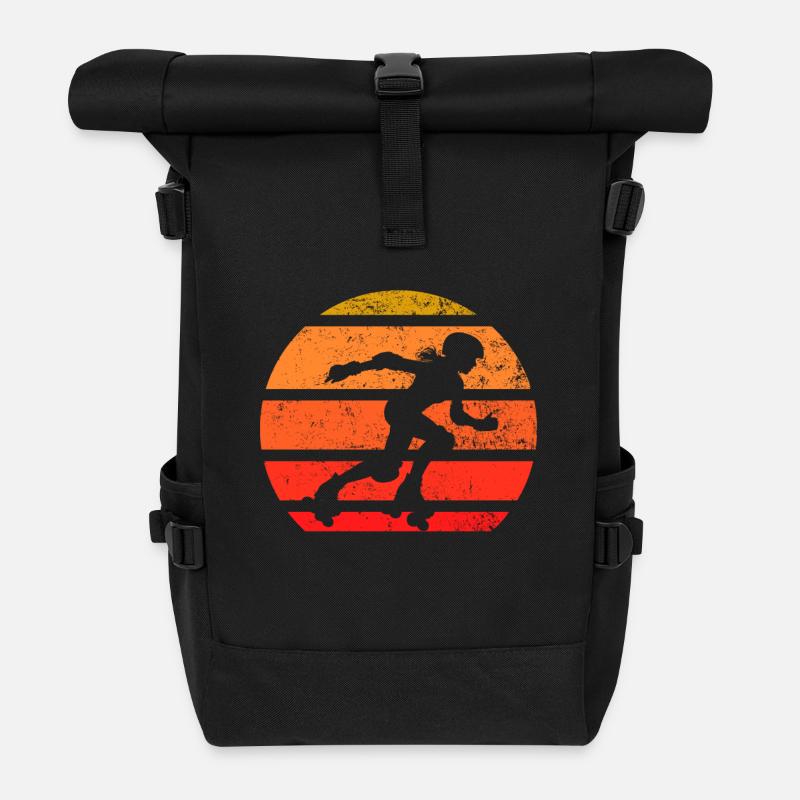 Patineur à roulettes rétro Silhouette Sunset - Sac à dos roll top - noir