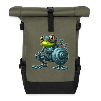 Cyborg Frosch Kröte Unke Roboter Mech Design - Rolltop Rucksack - Olive/Schwarz - Vorne