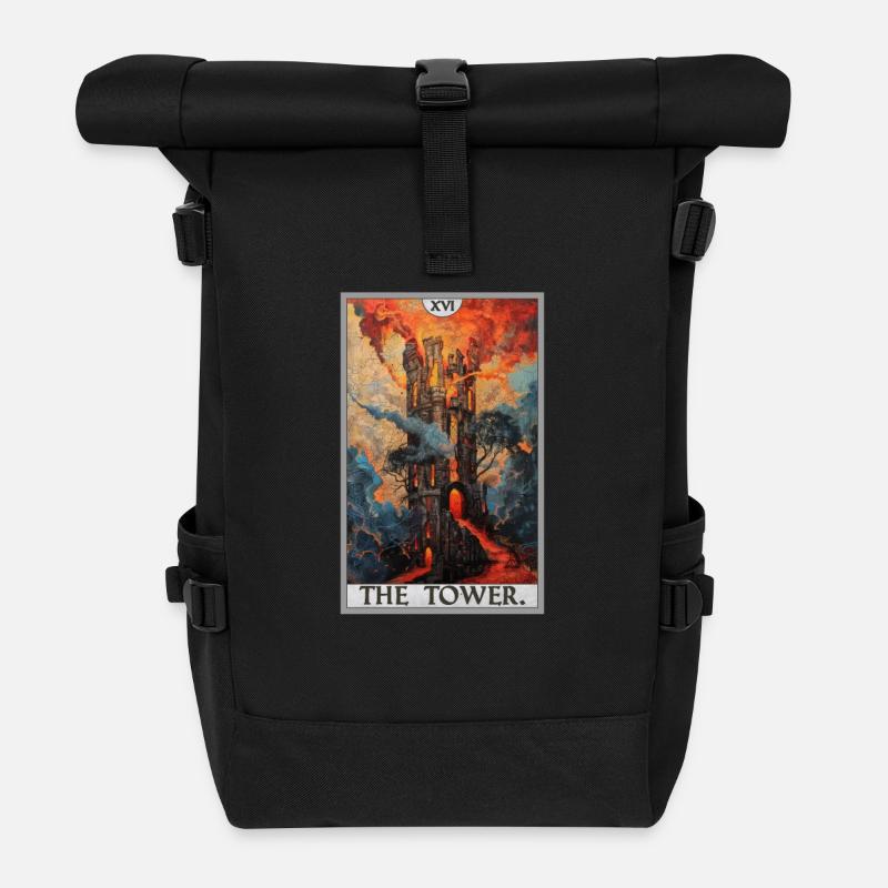 Tarotkarten Tarotkarte The Tower Der Turm - Rolltop Rucksack - Schwarz