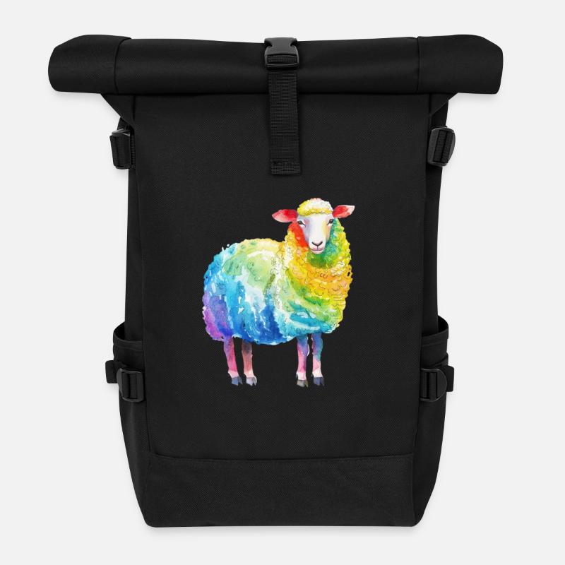 Buntes Schaf - Rainbow Sheep Farm Animal Farmer - Rolltop Rucksack - Schwarz