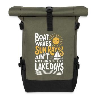 boat, waves, sunbeams, sea days, summer, - Roll Top Backpack - olive/black - Front