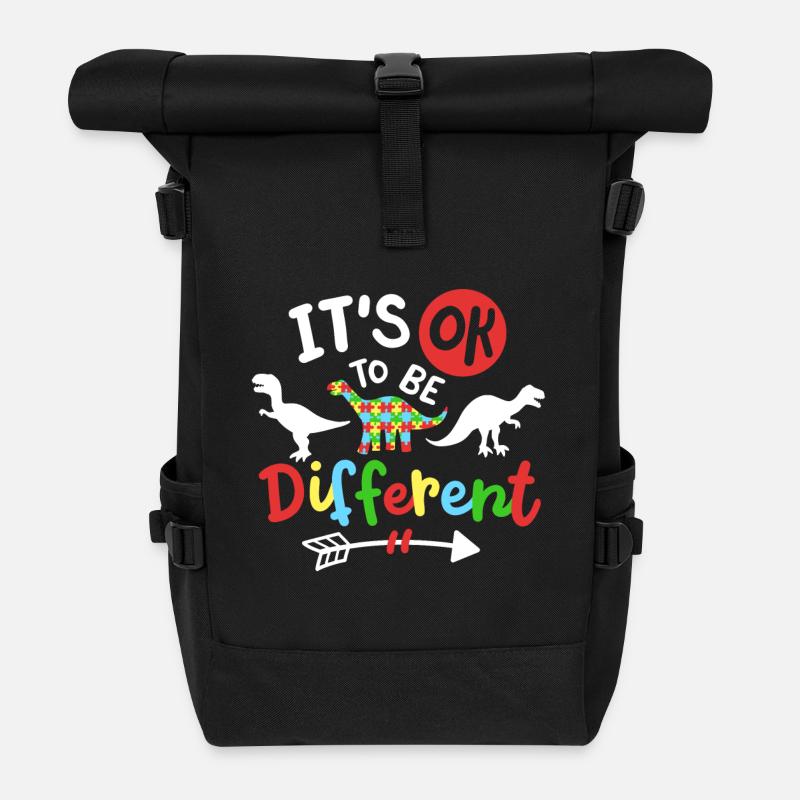 Autismus Dinosaurier - Rolltop Rucksack - Schwarz