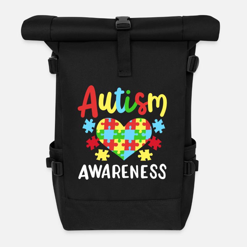 Autismus Puzzleteile Herz - Rolltop Rucksack - Schwarz