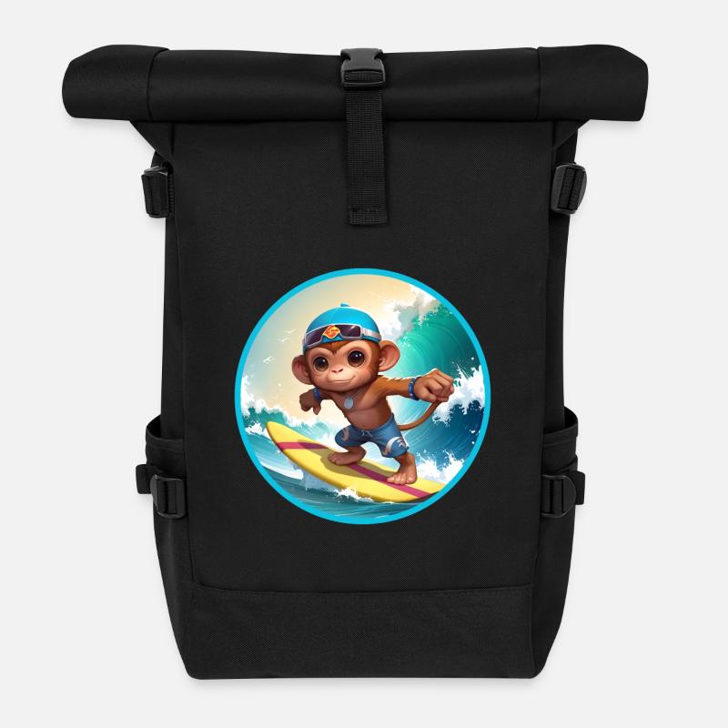 Fröhlicher surfender Affe - Rolltop Rucksack - Schwarz