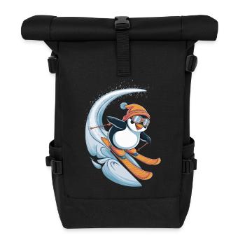 Pinguin Skifahren Spaß Winter - Rolltop Rucksack - Schwarz - Vorne