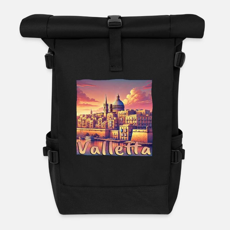 La Valette, Malte, coucher de soleil, ville de vacances - Sac à dos roll top - noir