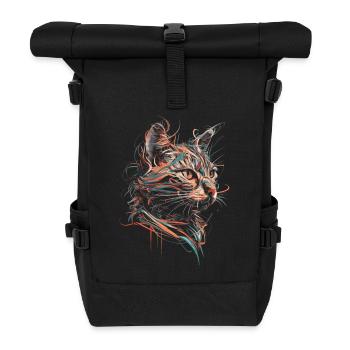 Cat Art Drawing Abstract Animal Illustration - Roll Top Backpack - black - Front