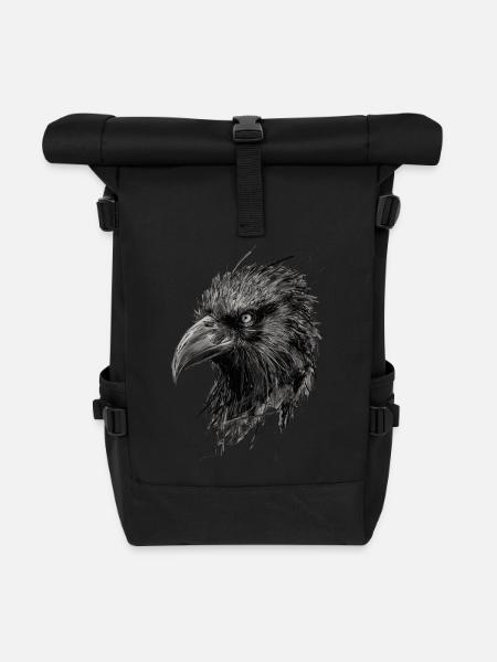 Rabenzeichnung Abstrakte Illustration - Rolltop Rucksack - Schwarz