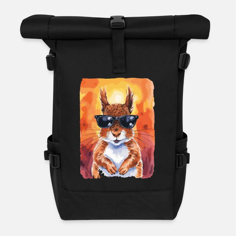 Cooles Eichhörnchen Mit Sonnenbrille - Rolltop Rucksack - Schwarz