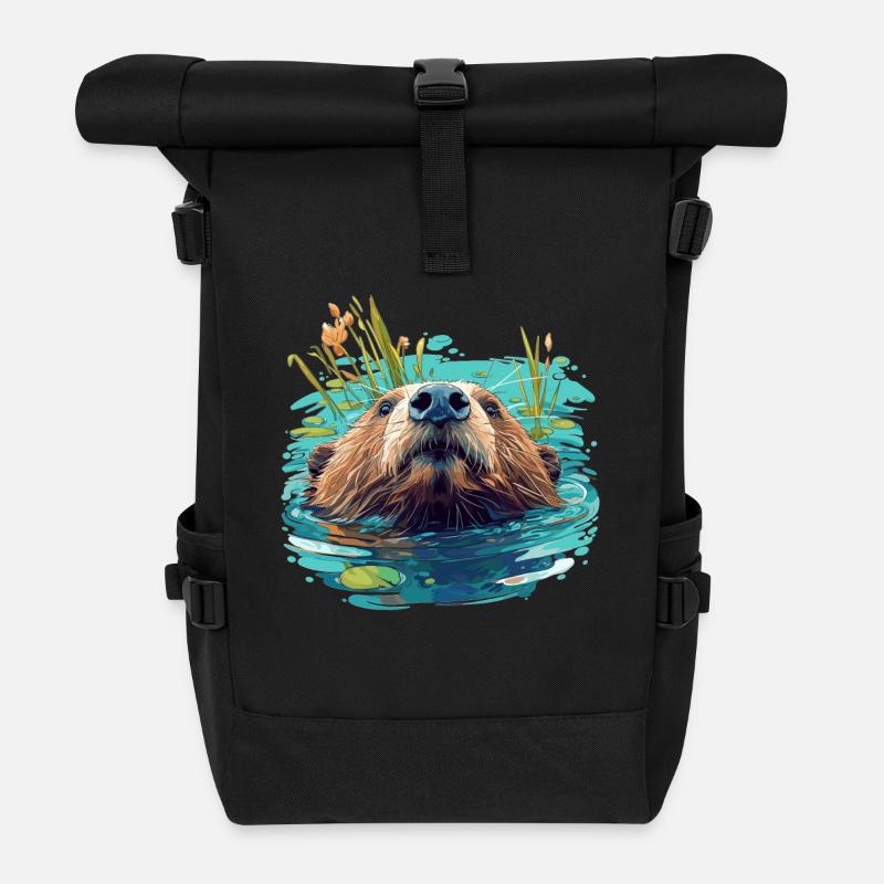Beaver Biber - Rolltop Rucksack - Schwarz