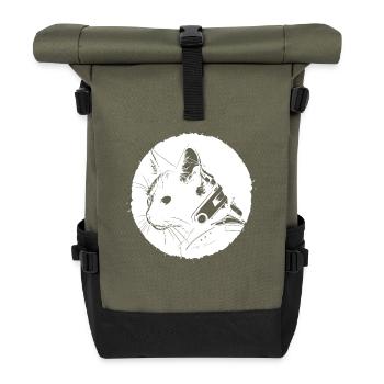 Steampunk Katze - Rolltop Rucksack - Olive/Schwarz - Vorne