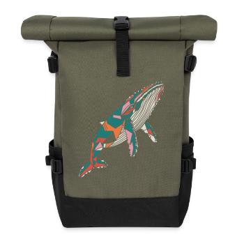 Bunter Geometrischer Wal Kunstwerk - Rolltop Rucksack - Olive/Schwarz - Vorne