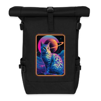 Animal Art Planet Fantasy Artwork Cat Universe - Roll Top Backpack - black - Front