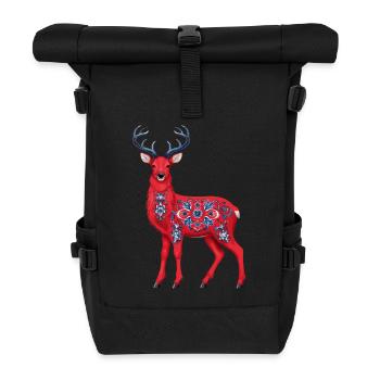 Red deer with floral pattern - Roll Top Backpack - black - Front