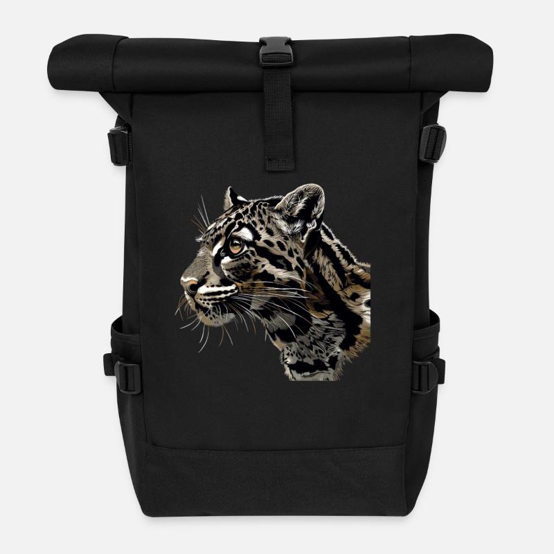 Clouded Leopard Nebelparder - Rolltop Rucksack - Schwarz