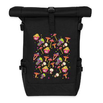 lustige Pilze Pilz Waldpilze bunt farbenfroh - Rolltop Rucksack - Schwarz - Vorne