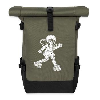 Roller Skate Girl Cartoon - Roll Top Backpack - olive/black - Front