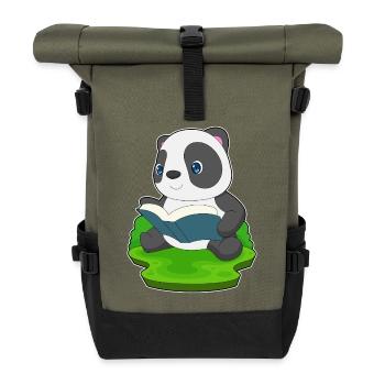 Panda Nerd Book - Roll Top Backpack - olive/black - Front