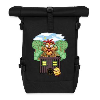 Chickens Chicken Construction Trailer Garden Chicken Coop - Roll Top Backpack - black - Front