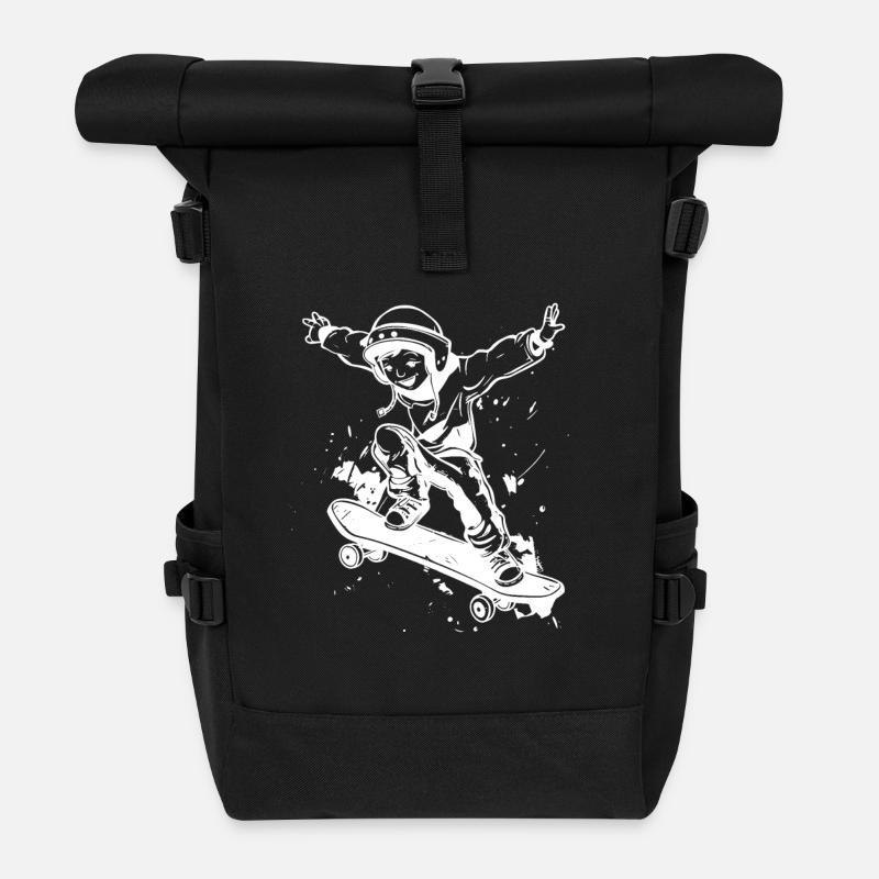 Planche à roulettes garçon - Sac à dos roll top - noir