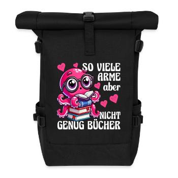 Tintenfisch mit Brille Lustiger Buchspruch - Rolltop Rucksack - Schwarz - Vorne